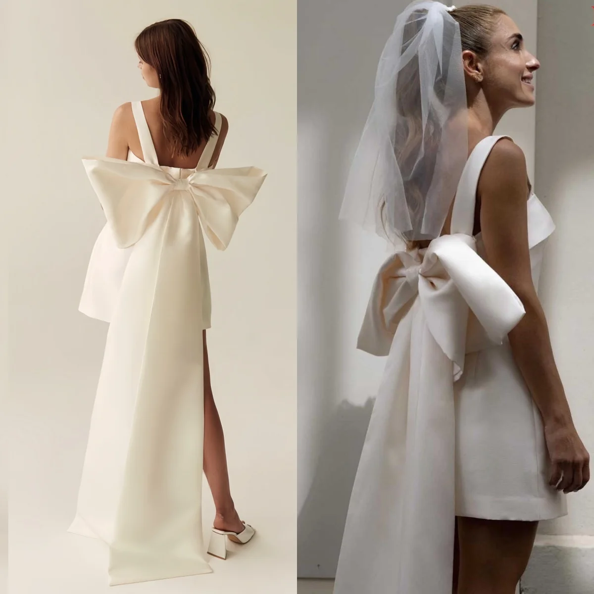 맞춤형 화이트 새틴 섬세한 웨딩 드레스 절묘한 a 라인 럭셔리 신부 파티 우아한 스퀘어 칼라 섬세한 신부 가운