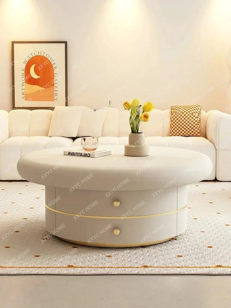 

L Cream Style round Tea Table Light Luxury Tea Table Living Room Home TV Cabinet Unit