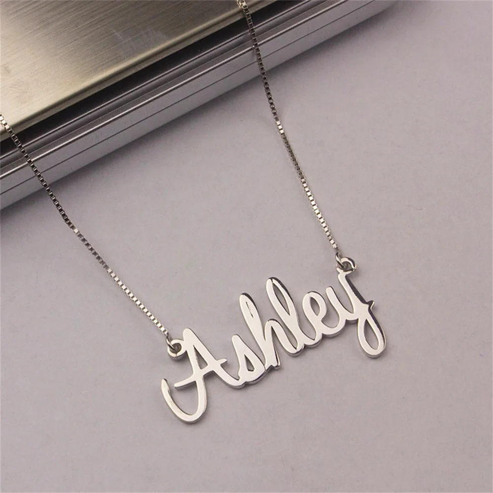 Personalized Custom Name Pendant Necklace for Men Stainless Steel Gold Box Chains Necklace Handwriting Letter Nameplate Pendant