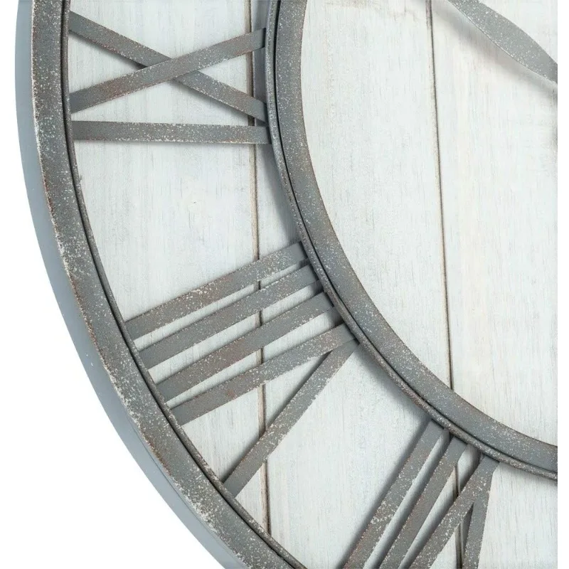 Oldtown Farmhouse Metal & Solid Wood Noiseless Wall Clock (Whitewash, 24-inch)