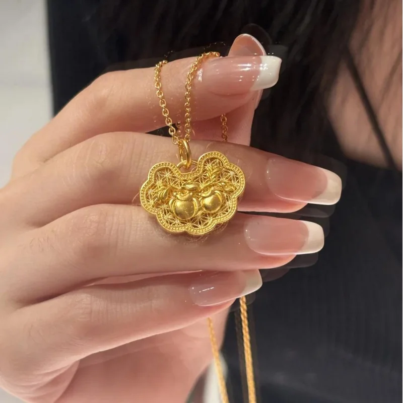 

Simulated Sand All the Best Lock Pendant Necklace Persimmon Good Luck Pendant for Women Same Style First Birthday Gift Wholesale