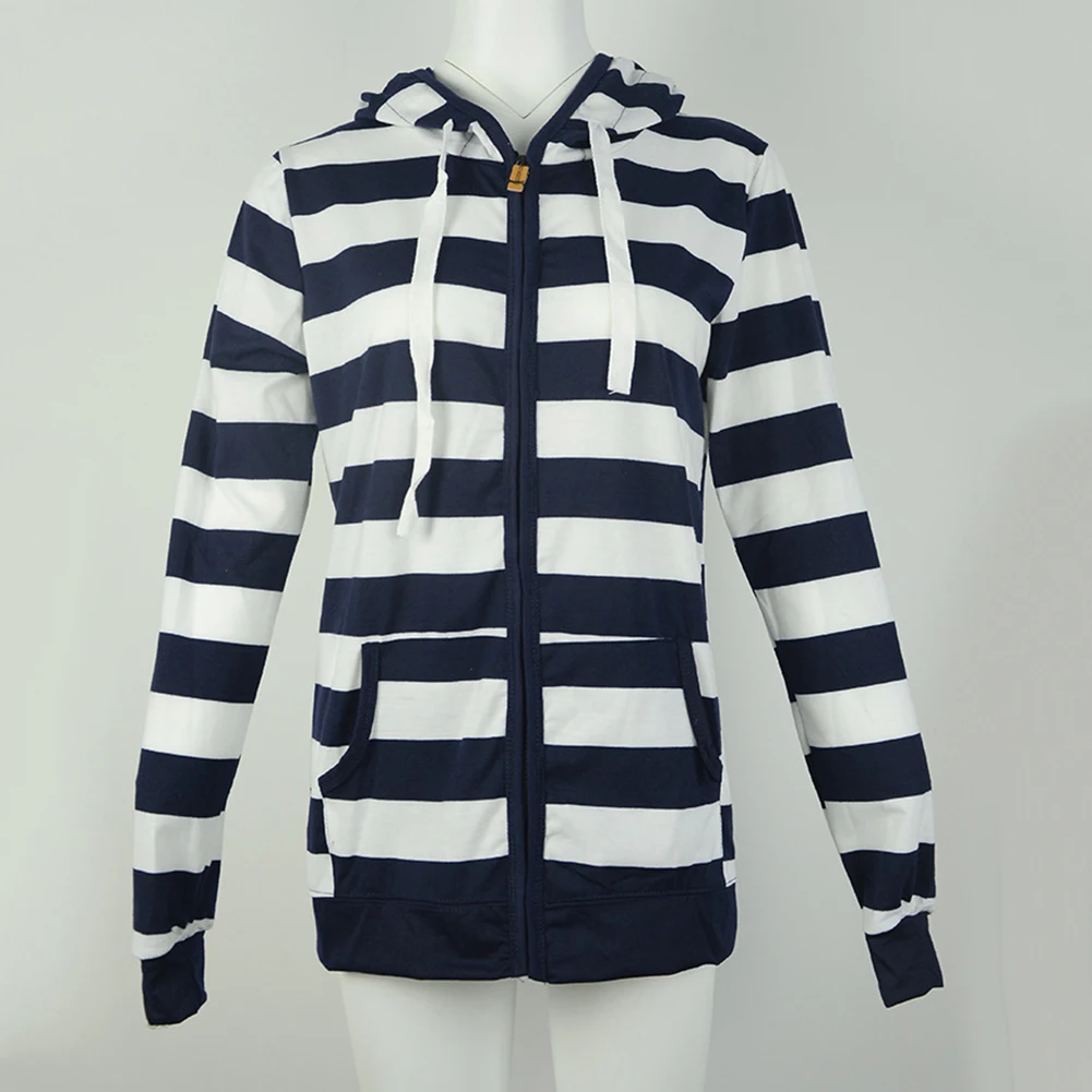 Female coat  Autumn Winter Wear Zipper Fashion Striped Hoodies Fleece Jacket Fall Sweatshirts Coat Warm Jacket casaco feminino