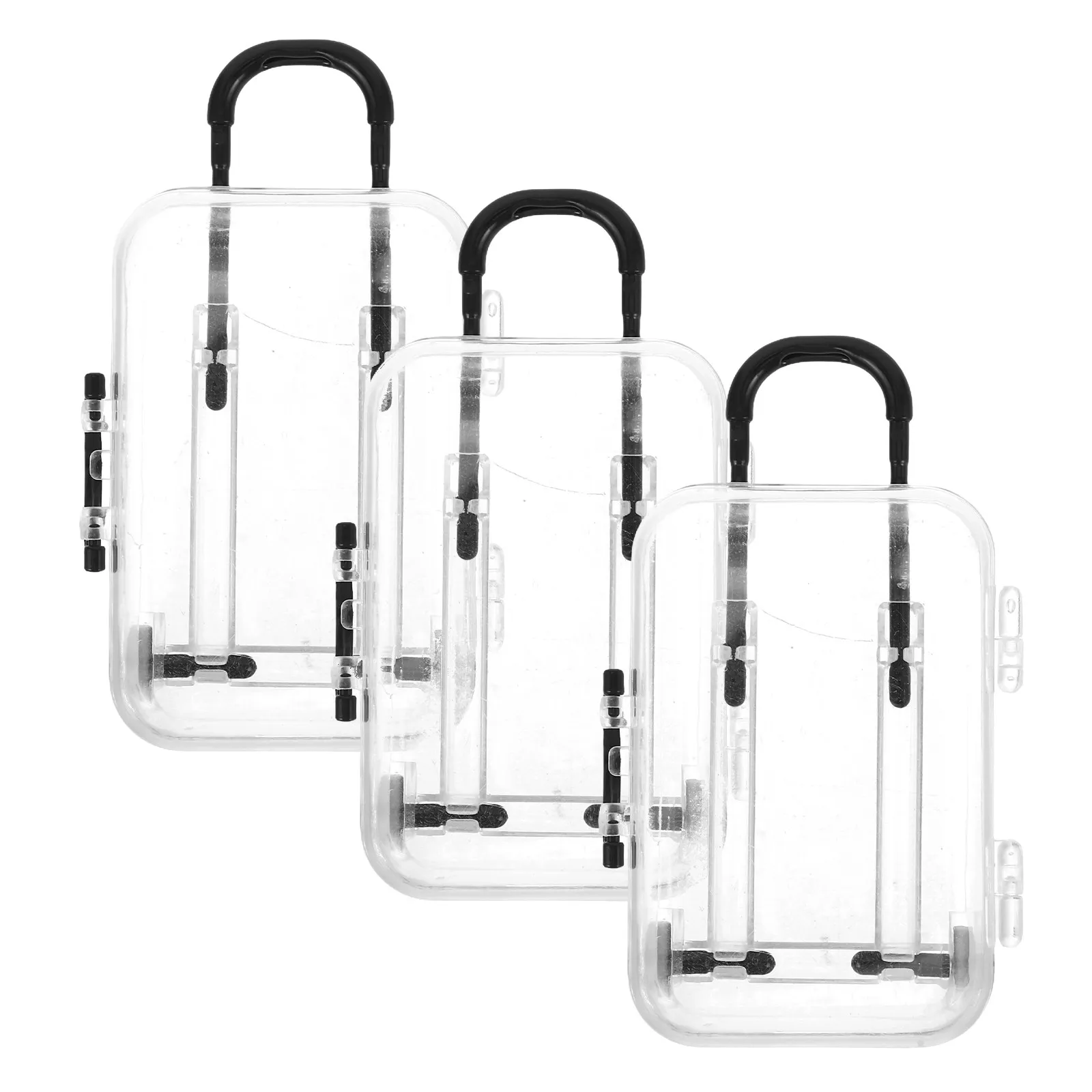 3Pcs Transparent Mini Suitcase Jewelry Organizer Portable Travel Storage Box for Eyelash Extensions Rings Earrings Small