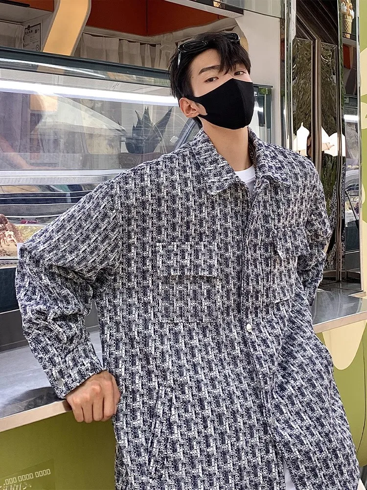 

Мужское пальто в стиле барокко, весенне-осеннее, оверсайз, в клетку, модное, молодежное, в корейском стиле, с длинными рукавами, свободного кроя