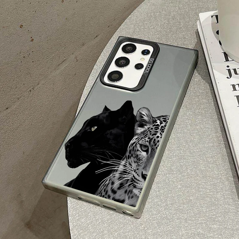 Leopard Phone Case For Samsung S26 S25 S24 A57 A56 A37 A36 A17 A16 A07 M56 Ultra Plus Laser PC+TPU Cases Cover-X100P1