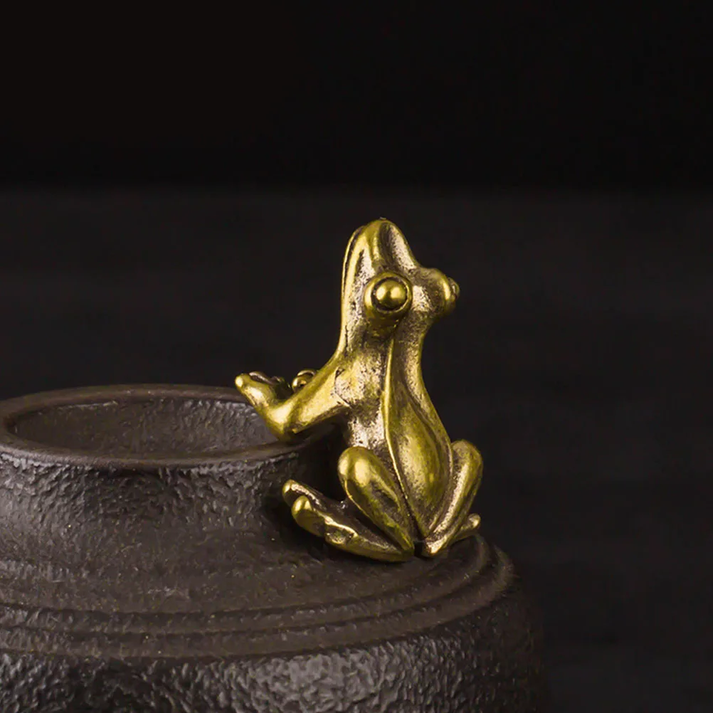 

2Pcs Copper Frog Ornament Vintage Handicraft Blessing Toad Adornment Home Office Tea Room Decor Toad Adornment