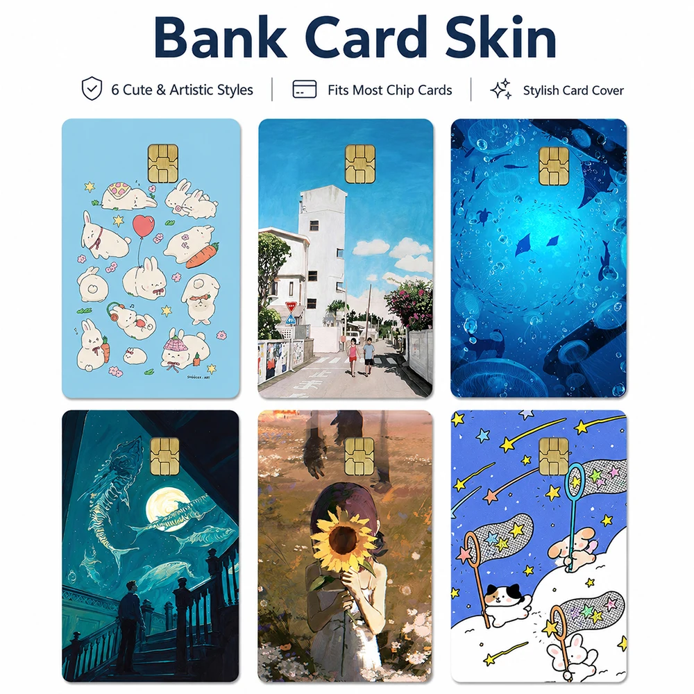 Cute Artistic Bank Card Skin Sticker Chip Card Cover Decorative Protective Sticker for Debit Credit Transit Cards Unique Design