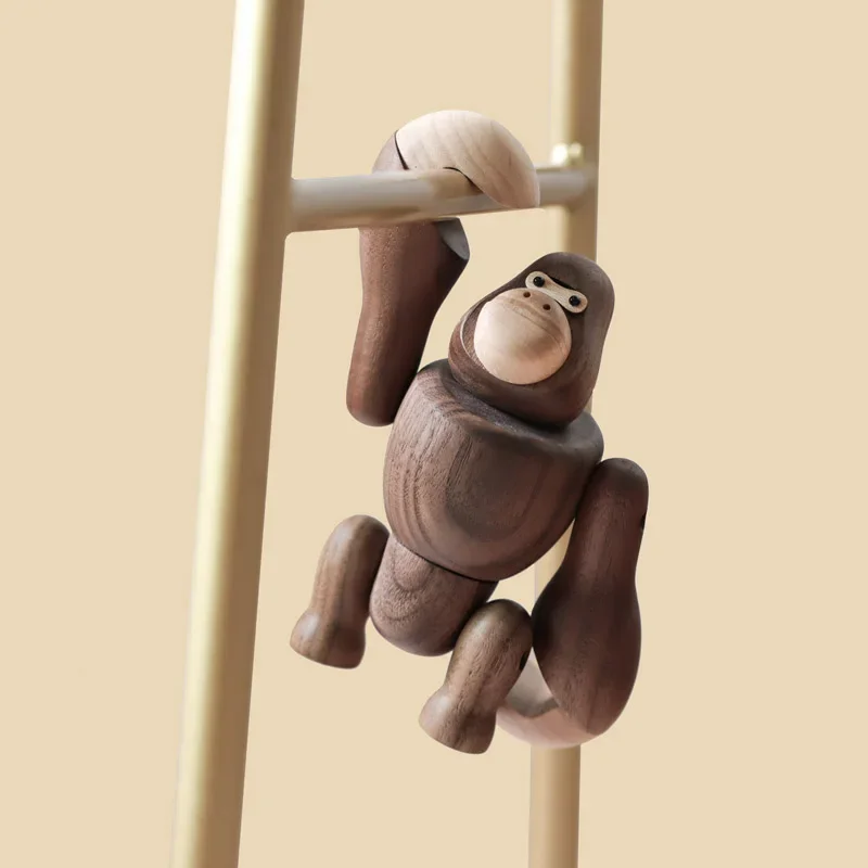 Figuras nórdicas de madera King Kong, figuritas de gorila, mono colgante, accesorios de decoración del hogar, adorno artesanal marrón, regalos para hombre