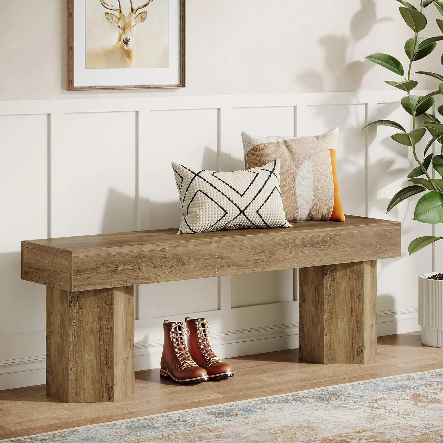 

41" Wooden Entryway Bench Farmhouse Indoor Bed End Dining Seat Bedroom Entry Mudroom Easy Assembly, Customized