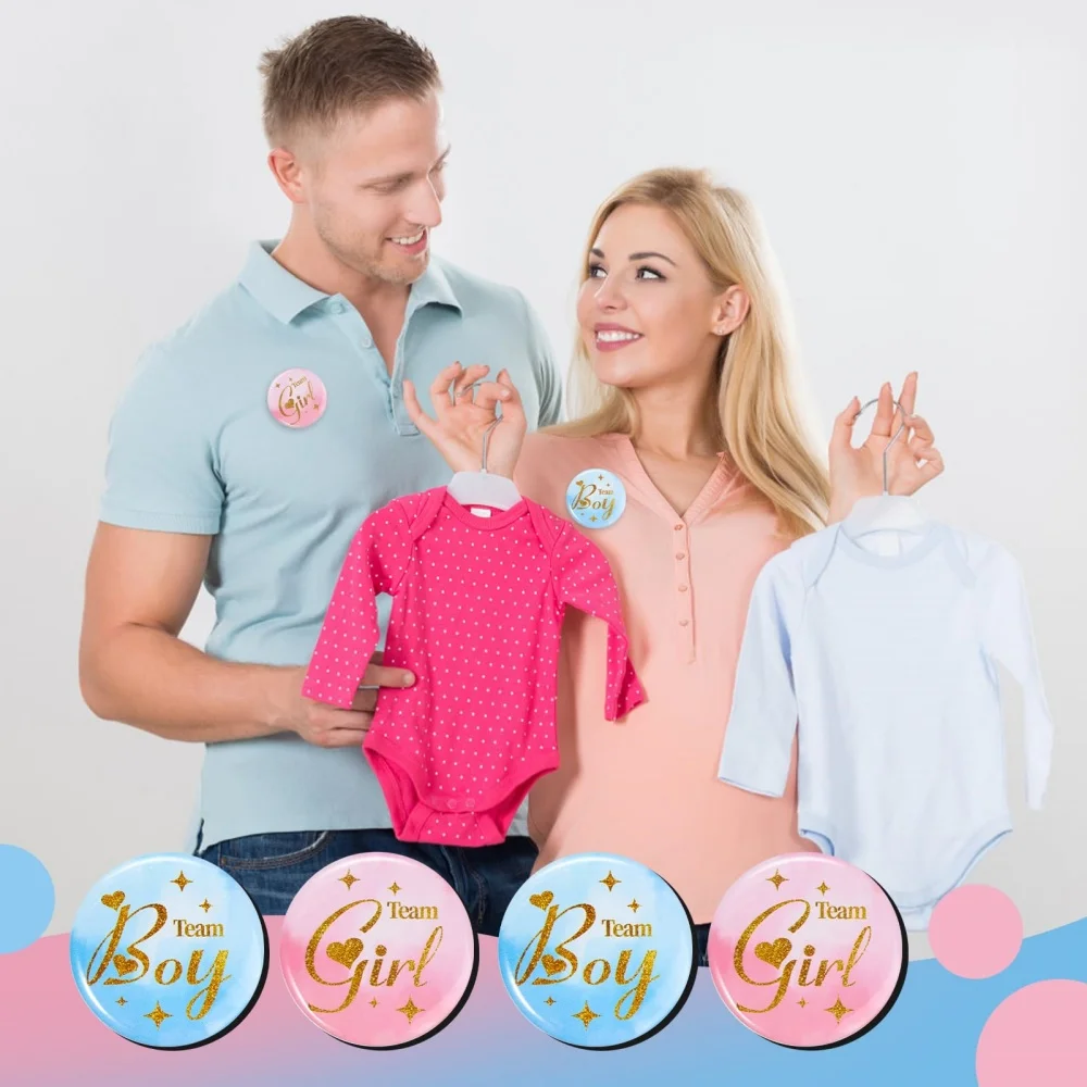 60 Stück Gender-Reveal-Pins 4,4 cm – Team Junge oder Mädchen Gender-Reveal-Anstecknadeln – Partygeschenk, Spieldekoration, kreative Party – Detail 3