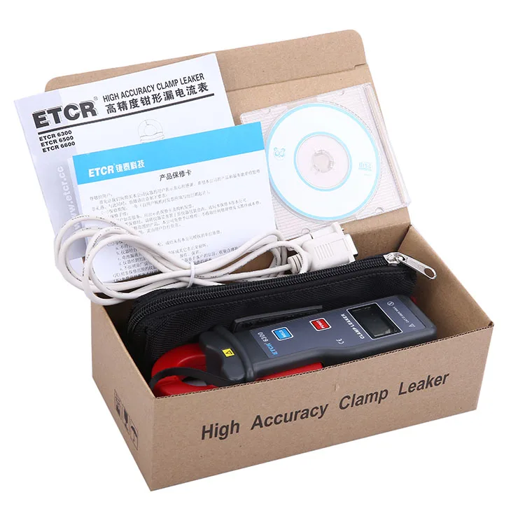 

ETCR6300 High Accuracy Clamp Leakage Current Meter 25*30mm 99 Datas Storage AC 0mA~60A Digital Ammeter Peak Hold Resolution 1uA