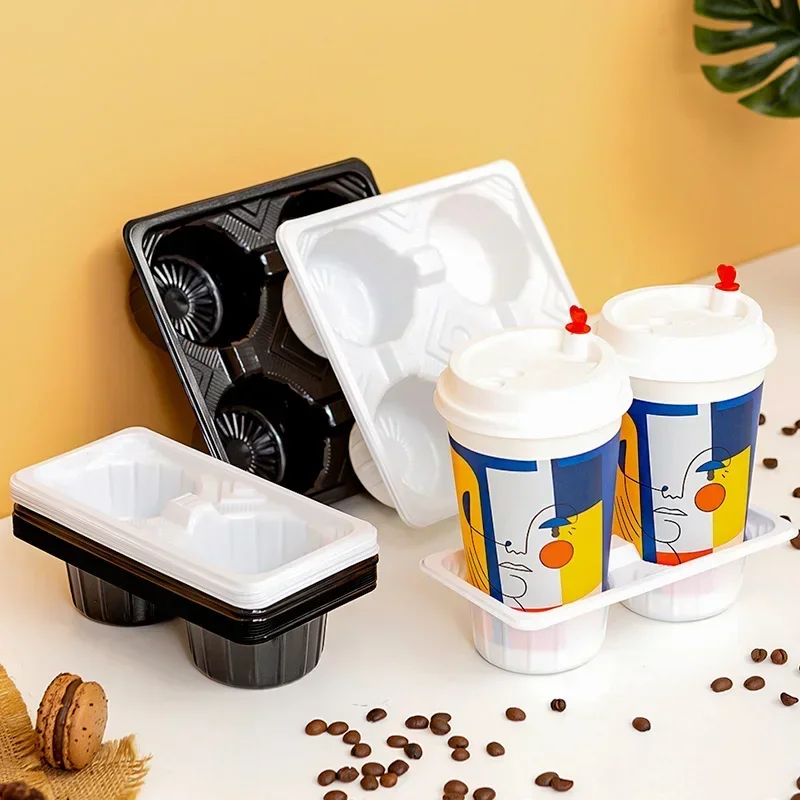 

100pcs Disposable Thickened Plastic Cup Holder 1/2/4 Cup Takeaway Coffee Milk Tea Tray Beverage Packaging Anti Spill Fixed Rack