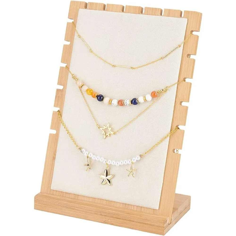 Necklace Display Stands Wood Jewelry Holder Stand Wood Long Chain Jewelry Organizer with Velvet Padded for Necklace Pendants