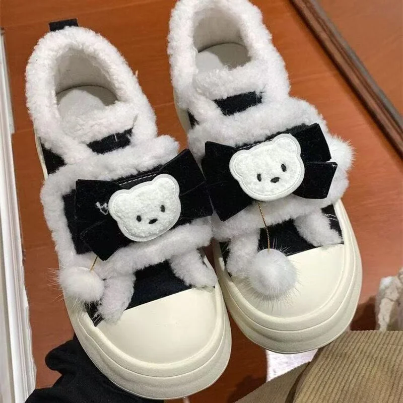 Sweet Lolita Fashion Bear Velvet Shoes Women's Winter New Collection Lamb Fur And Wool Integrated Bread Shoes Warm Cotton Shoes