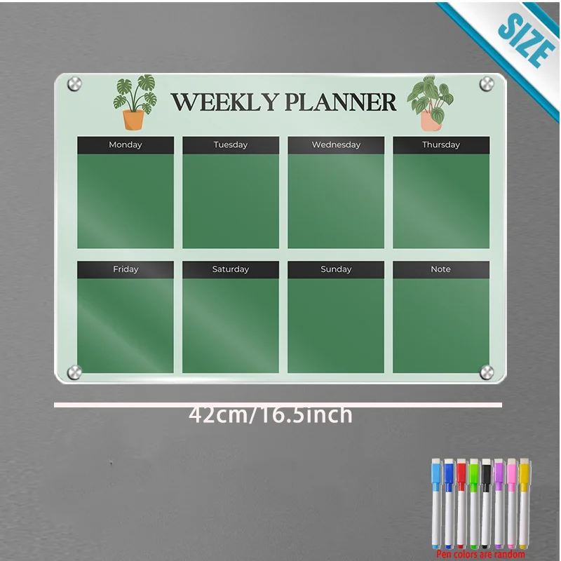 Magnetic Weekly Planner Board, 16X12 Inches, Includes 8 Random Markers, Perfect for Daily Scheduling, Notes, And To-Do Lists