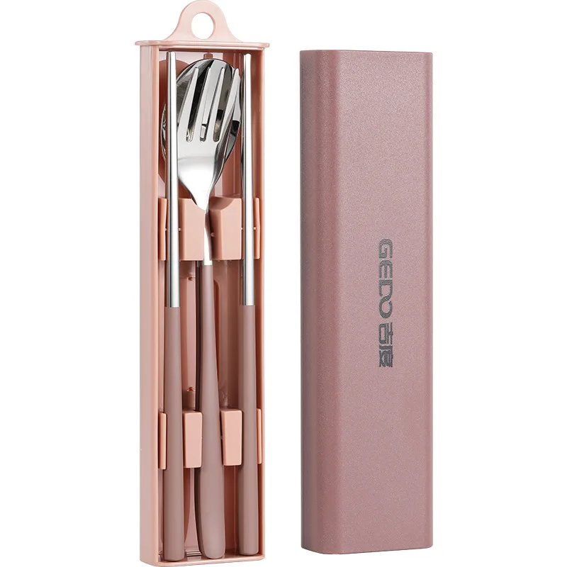 

LFGB Certificated 304 Stainless Steel Portable Cutlery Set with Rattle-free Storage Bento Spoon Chopsticks Fork Dinnerware