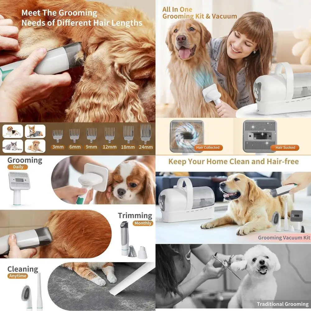 Pet Grooming Essentials: 6-Tool Kit with Clipper, Nail Grinder, and Hair Vacuum for Dogs and Cats