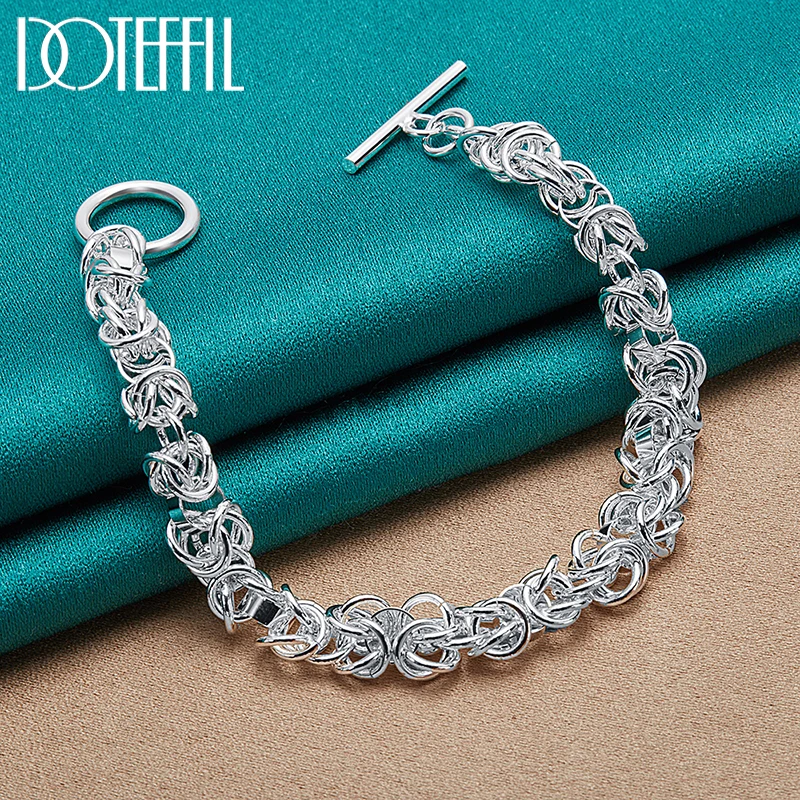 DOTEFFIL 2pcs 925 Sterling Silver Classic Chain Necklace Bracelet Set For Men Women Wedding Engagement Party Jewelry