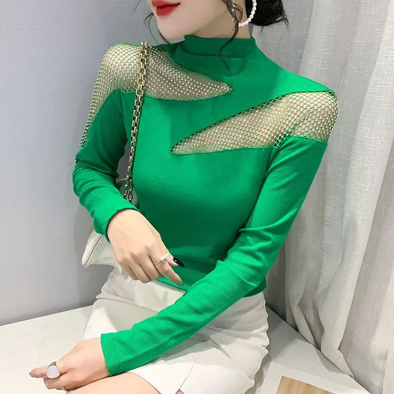 Autumn and Winter New Collection with Thick Velvet and Fashionable Design Sense Diamond Half High Neck and Velvet Base Sweater