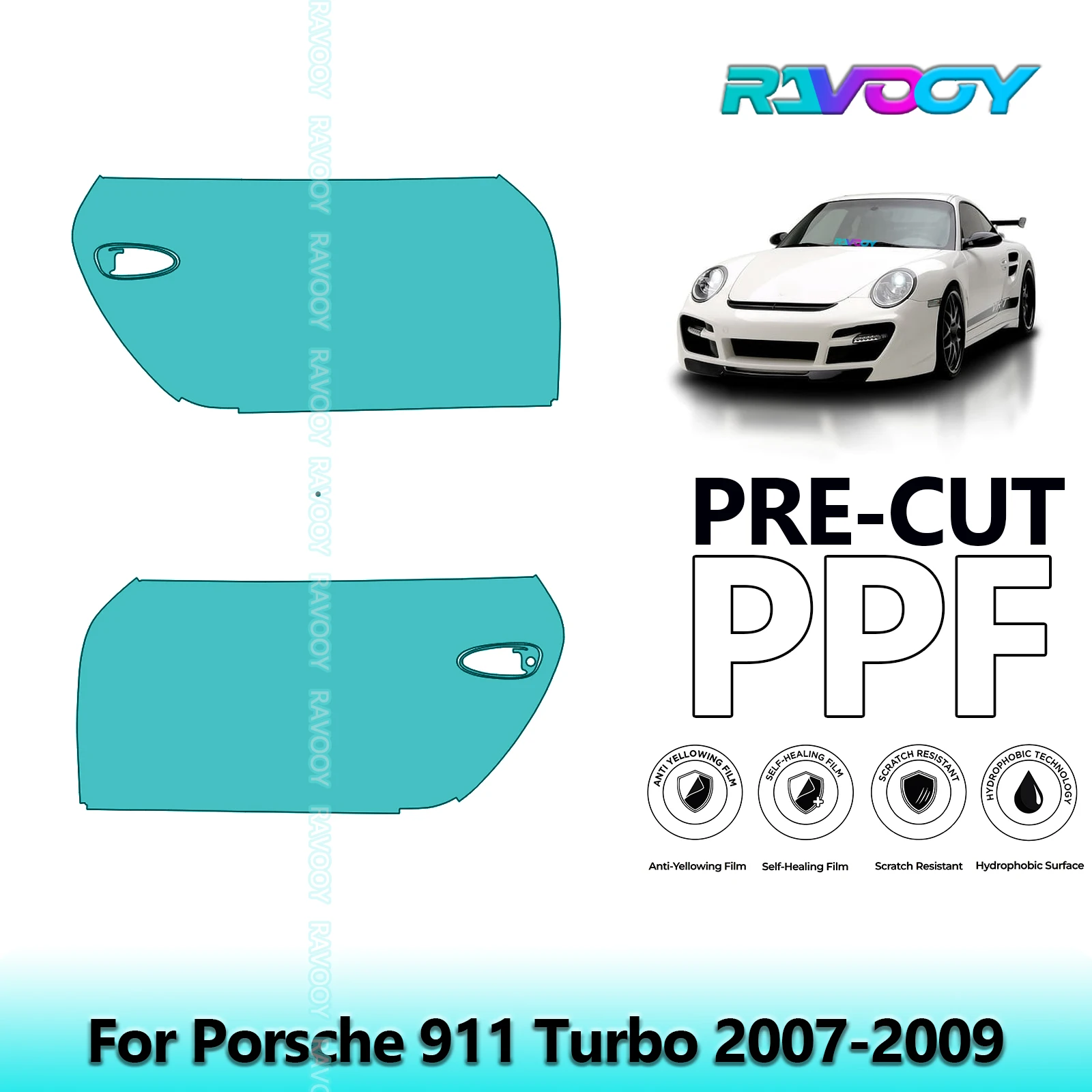 

For Porsche 911 Turbo 2007-2009 8.5mil Clear Matte Pre-Cut PPF Door & A/B Pillar Kit TPU Paint Protection Film Set