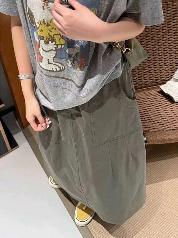 Ladies A-Line Midi Skirt High Waist Workwear Thin Summer Loose Slimming Skirts Spring Autumn New Style Casual Comfortable
