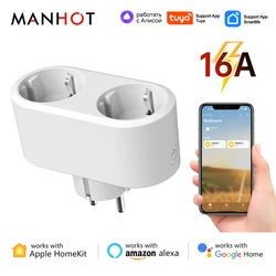 Manhot HomeKit 16A EU Wifi Dual Smart Plug Socket 2in1 Plug Switch 1/2 Port Smart Home APP Timing Siri Voice Control