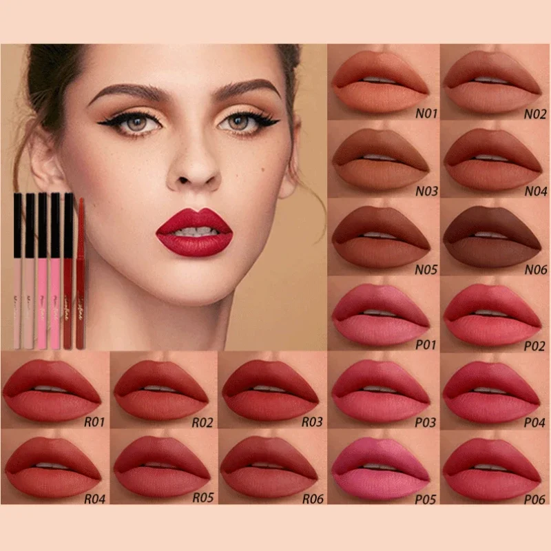 Lipstick Pencil Waterproof Sexy Red Matte Contour Tint Lipstick Lasting Non-stick Cup Lipliner Pen Lips Makeup Cosmetic 20 Color