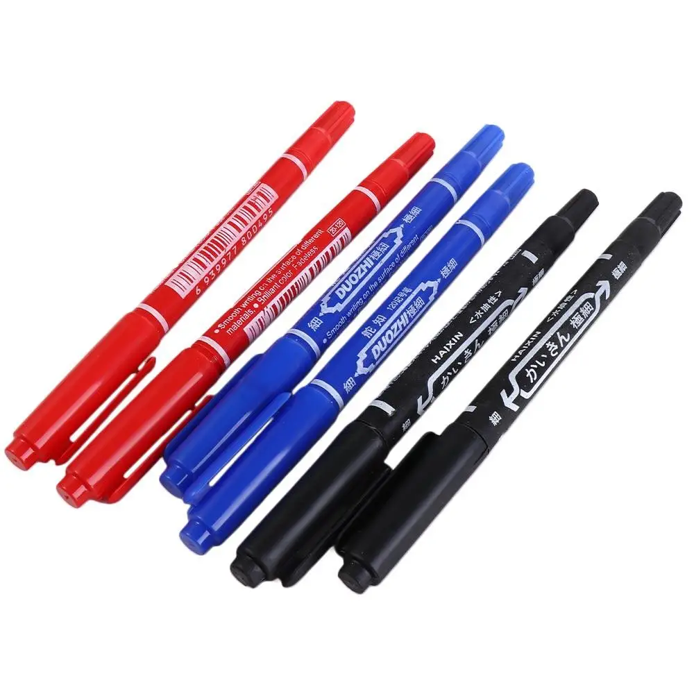 2Pcs/set Thin Pen Tip Tattoo Skin Marker Pen Waterproof Large Capacity Double Headed Marker Pen Stationery Black/Red/Blue Ink