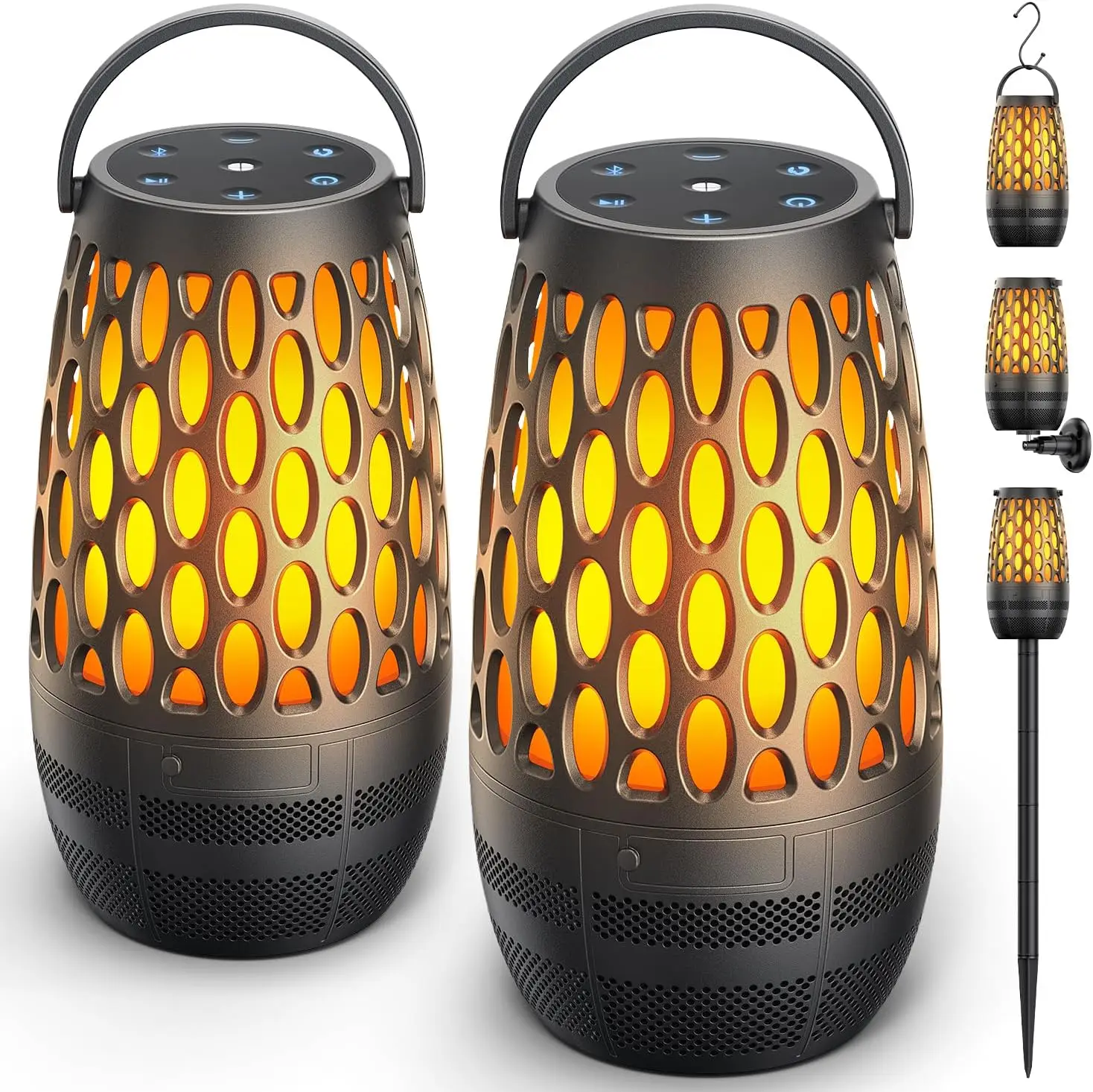 

Уличная Bluetooth-колонка с защитой от воды IPX6, эффектом пламени, HD-стереозвуком и функцией BT 5.3 Multi-Sync для декора вечеринок на открытом воздухе