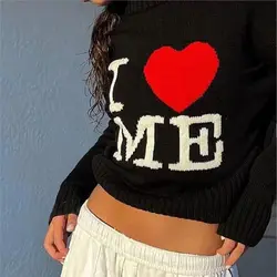 Women's clothing heart shape letter embroider round neck pullover knitwear all-match casual temperament long sleeve sweater