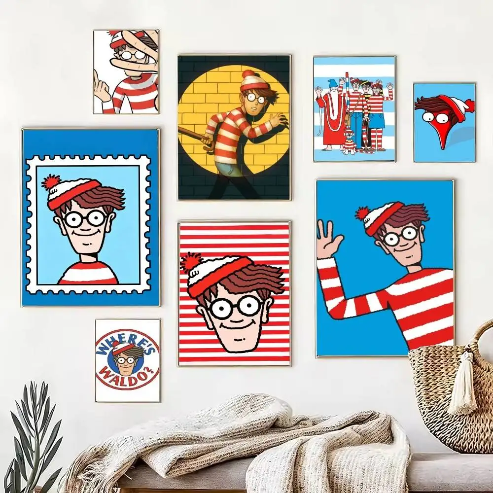 Game Wheres W-WallyS Waldo  Poster Waterproof Wall Art Sticker For Bar Living Room Vintage Decor High Quality Print Gift