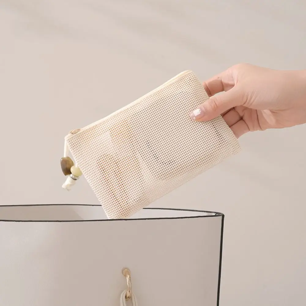 New Portable Mesh Cosmetic Bag Zipper Closure Transparent Toiletry Bag Lightweight Large Capacity Wash Bag Daily Makeup Storage