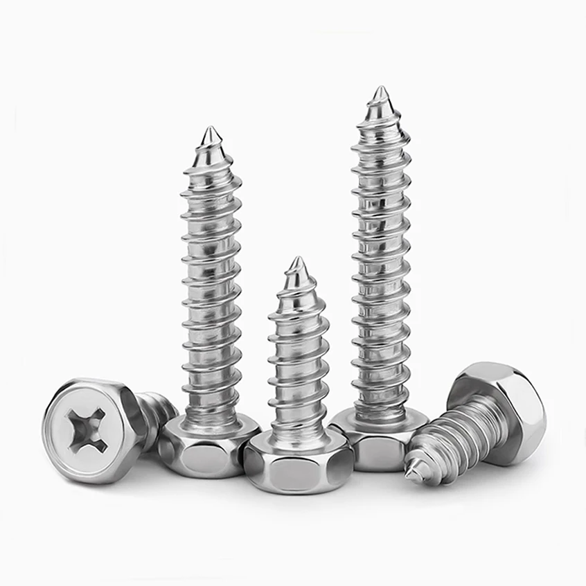 304 Stainless Steel Cross Recessed Hexagonal Self tapping Screw With Extended Recessed Self Tapping Wood Screw M3 M4 M5 M6 M8