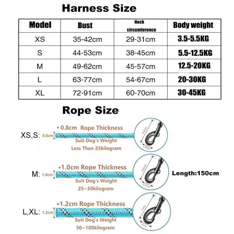 애완견 조절 가능한 하네스, 소형 및 대형견 하네스 조끼, 150cm 강한 개 가죽 끈, 애완 동물 가죽 끈, 반사 가죽 끈, 드래그 풀 견인