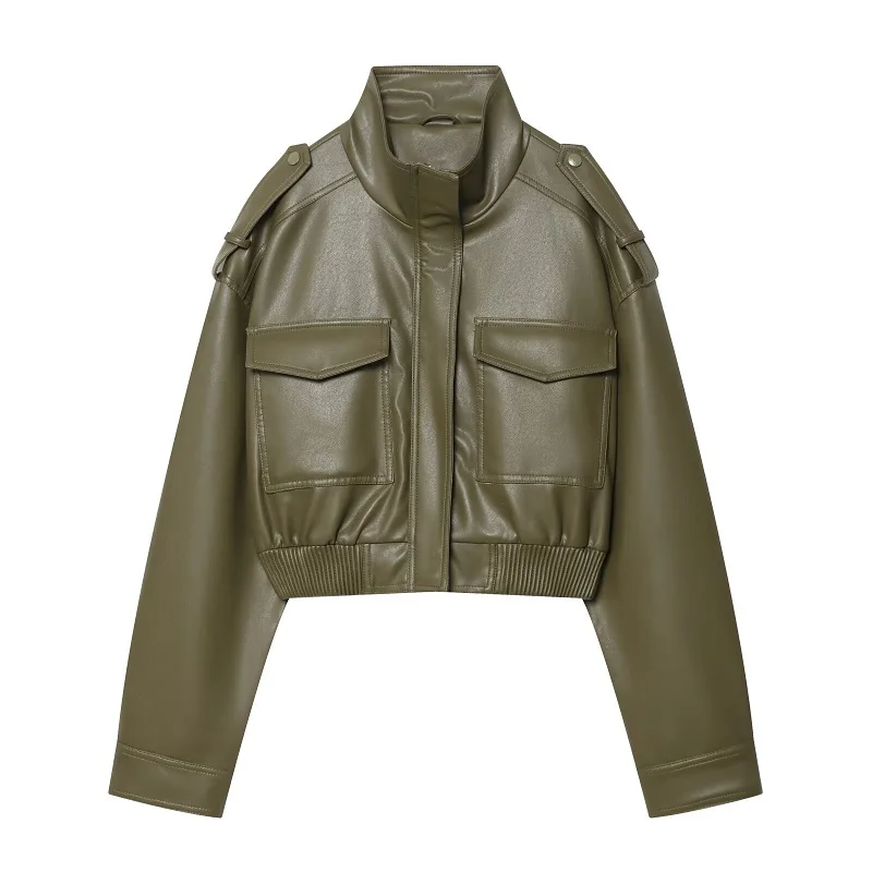 Leather Cropped Jacket Women Bomber Demi-season Jackets for Women Long Sleeve Women's Coats Zip Overcoat Jacket Women