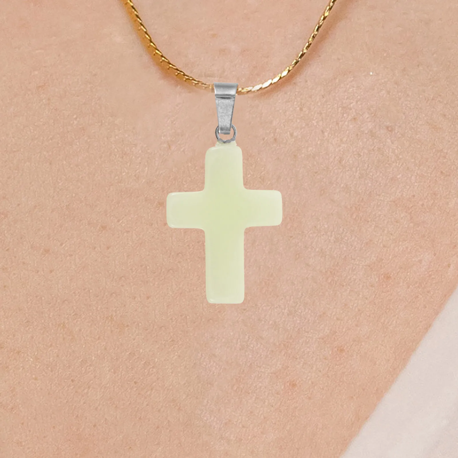 

10pcs Luminous Stone Cross Pendant Agate Necklace Shine Beads DIY Decorative Charms Miniature Bracelet Travel Accessory Natural