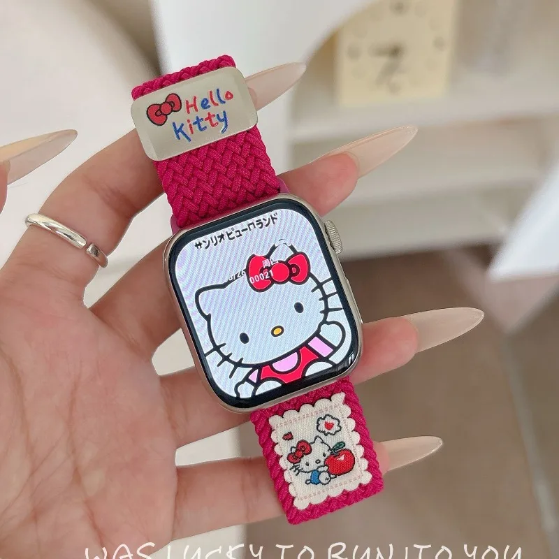 

MINISO Sanrio Hello Kitty IPhone Iwatch10 Ремешок для часов S10 Милый мультфильм Прекрасная нейлоновая оплетка Kawaii Милый новый стиль ювелирных изделий