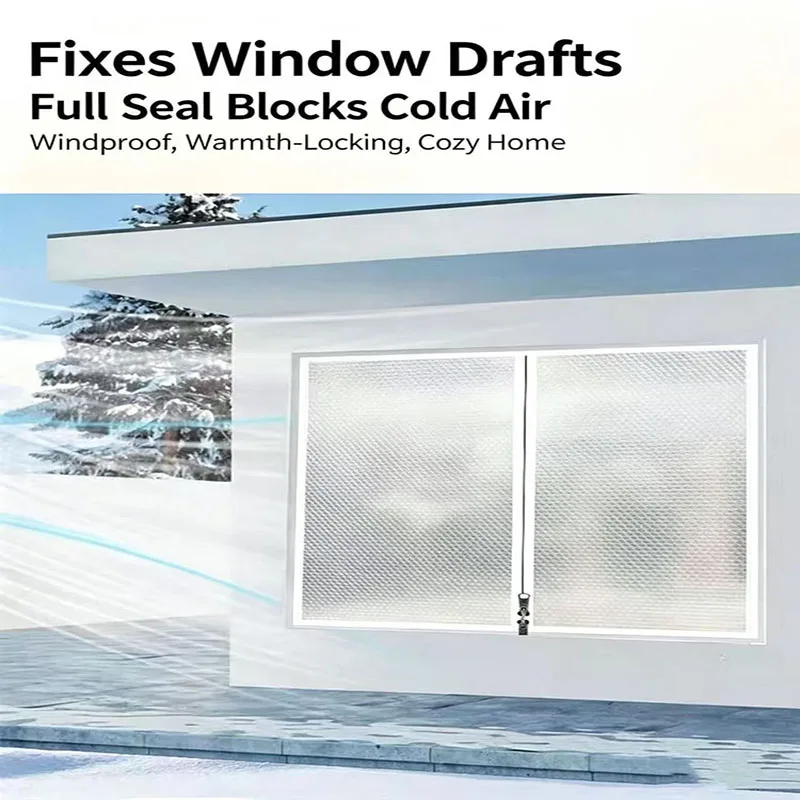 Winter Windproof Bubble Film Window Thermal Curtain, No‑Drilling, Self‑Adhesive, Easy to Install, for Home Bedroom Living Room