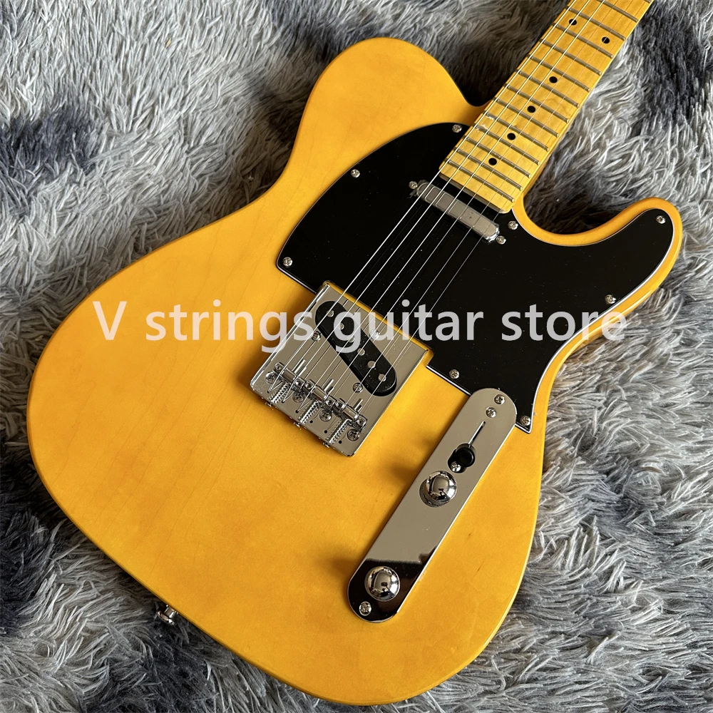 Vendita calda trasparente giallo chitarra elettrica acero tastiera hardware cromato in magazzino 6 corde guitarra spedizione rapida