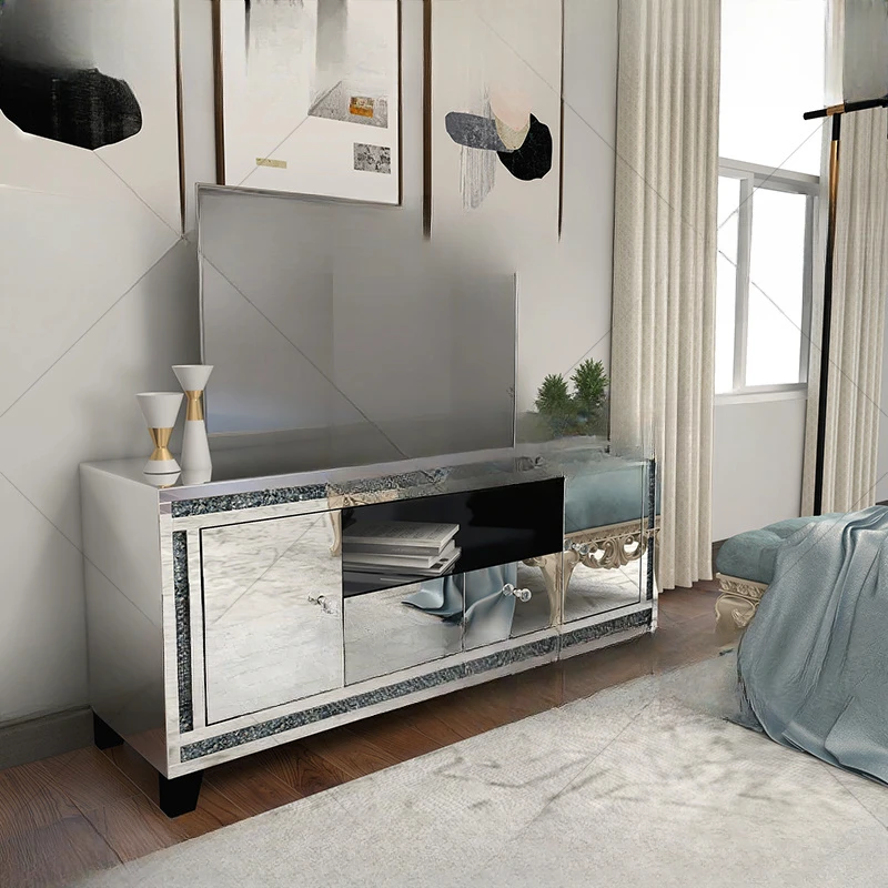 Mirror wood TV cabinet floor broken drill storage side cabinet living room luxury combination cabinet