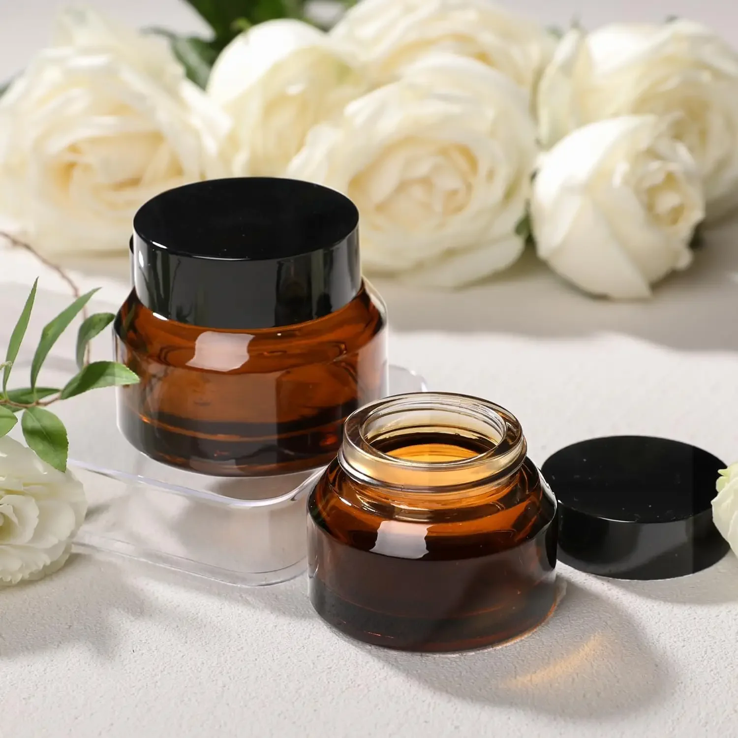 20pcs 15g30g50g Glass Cosmetic Jars with Inner Liner Round Empty Travel Refillable Bottle Sample Body Skincare Lotion Containers