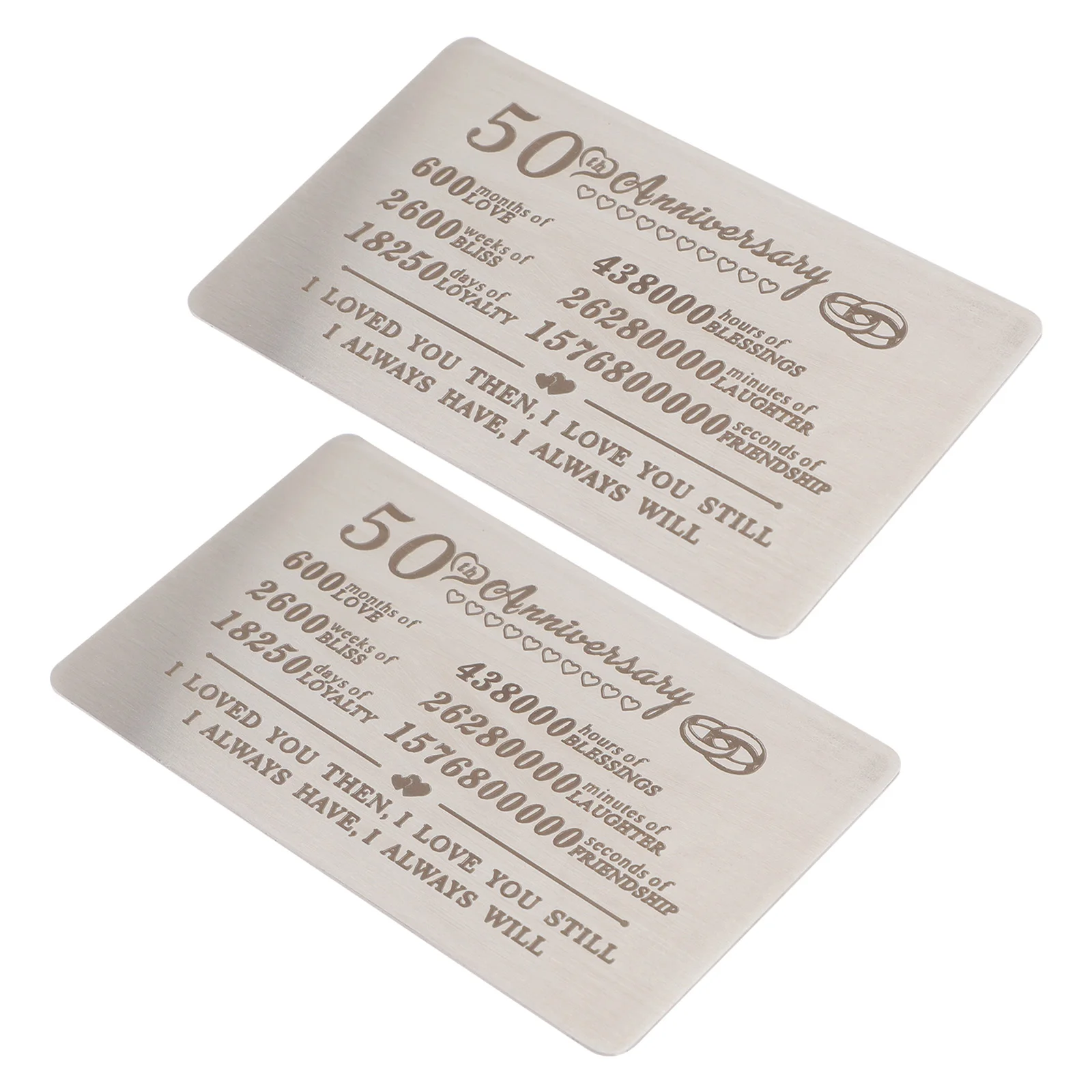 

2 pcs Stainless Steel Wallet Insert Cards Anniversary Commemorative Gift for Wife Husband 50th Valentine Thanksgiving Christmas