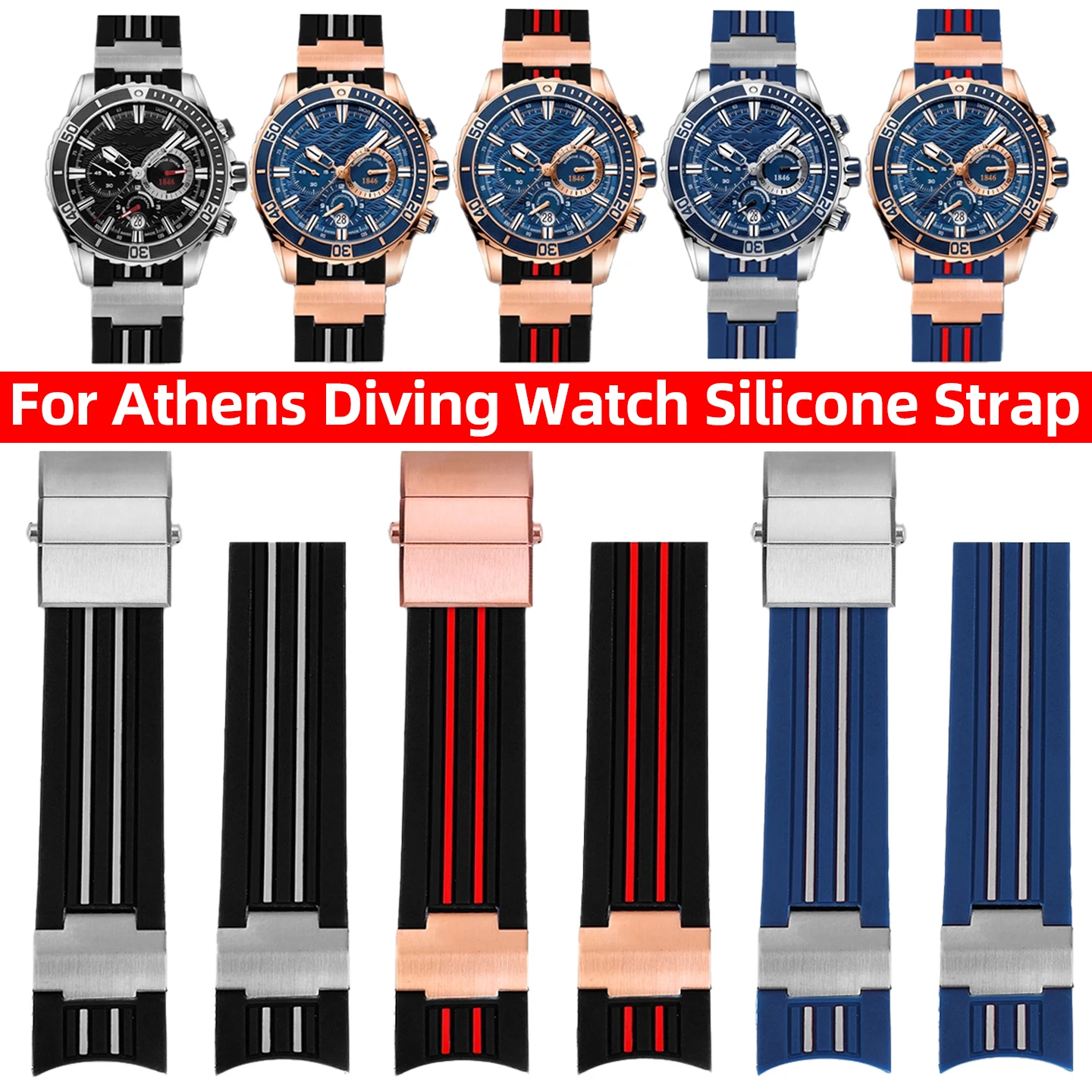 22mm Curved Silicone Strap For Ulysse Nardin Athens Diving Watch Navigation 1502 men sport Rubber Watchband bracelet Accessories