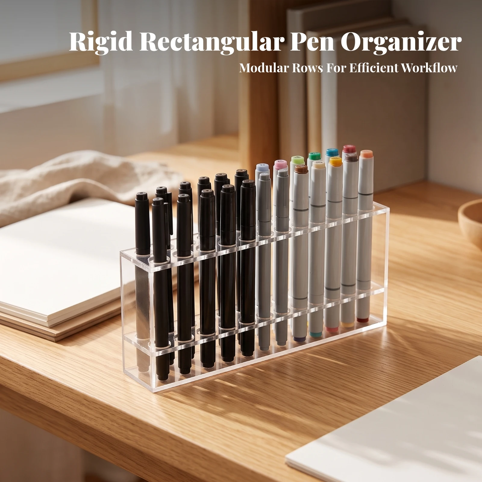 Pen Holder with 24 Holes Space-Saving Marker Organizer with 24 Slots Stepped Pen Stand Versatile Storage Easy to Clean