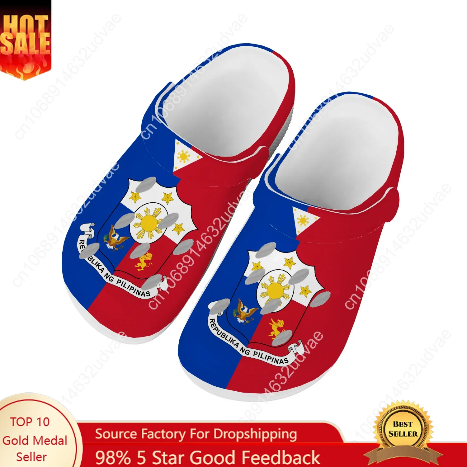 

Philippines National Flag Water Shoes Men Women High Quality Home Garden Clogs Customizd Sandals Beach Breathable Hole Slippers