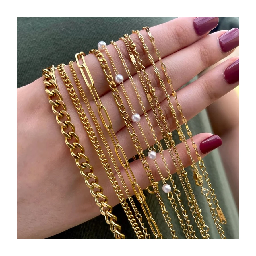 Dainty 18k PVD Gold Plated Stainless Steel Chains Necklaces Cuban Paperclip Twist Figaro Curb Necklace Women Waterproof Jewelry
