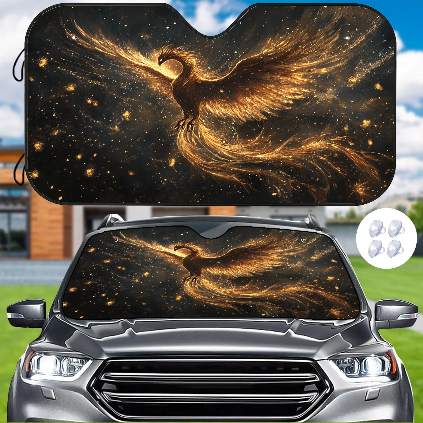 

1 шт. автомобильный солнцезащитный козырек Golden Phoenix, великолепная изоляция, устойчивая к царапинам обработка, стабилизация внутренней температуры окружающей среды