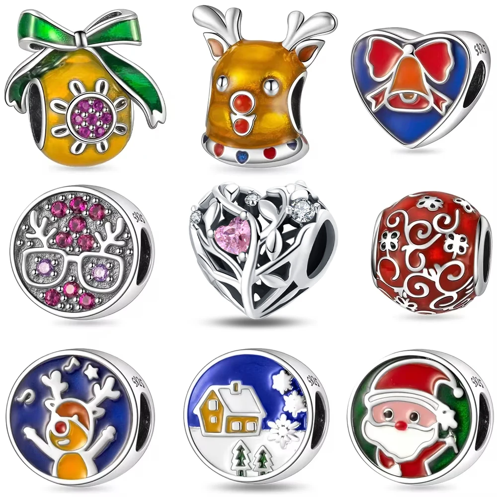 

Оригинальные подвески из серебра 925 пробы с изображением любви, розы, белого дома, снежинки, рога, оленя, бусины, подходят для браслета, женский аксессуар, изготовление своими руками, подарок