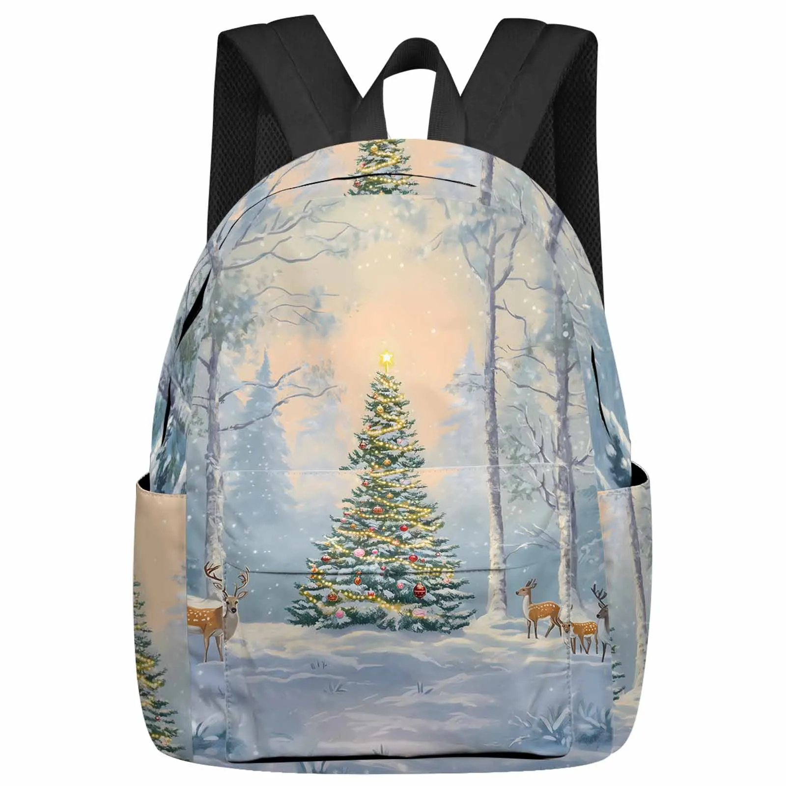 

Winter Christmas Tree Reindeer Large Capacity Backpack Men Laptop Bags High School Teen College Girl Student Mochila