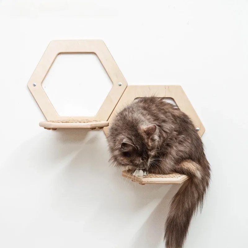 Cats Wood Scratchers Sisal Wall Mounted Toys Scratcher Hexagon Cat Integrated Indoor Training Supplies Furniture Accessories